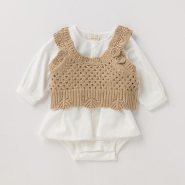 ニットビスチェ×ワンピース風ロンパースセット