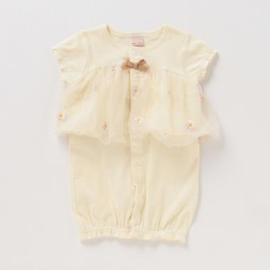 オーガニックコットン デイジー刺しゅうチュール切り替え2WAYオール