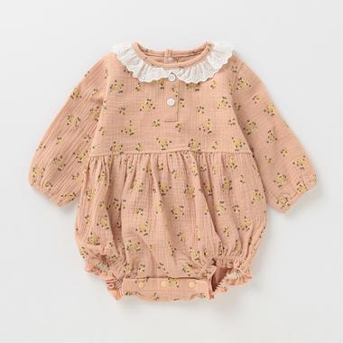 レース衿つき花柄ロンパース