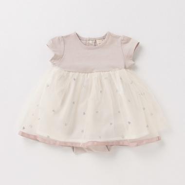 オーガニックコットン ハート刺しゅうチュールドッキングロンパース