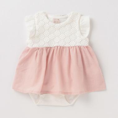 花レース切り替えワンピース×ロンパースセット