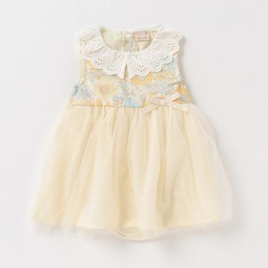 花柄チュール切替ワンピースロンパース