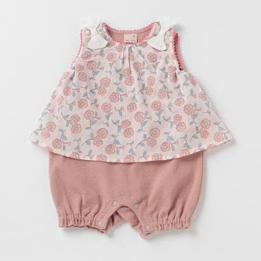 花柄チュニックドッキングロンパース