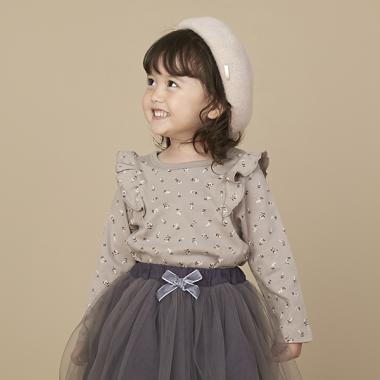 【オーガニック】肩フリル花柄長T