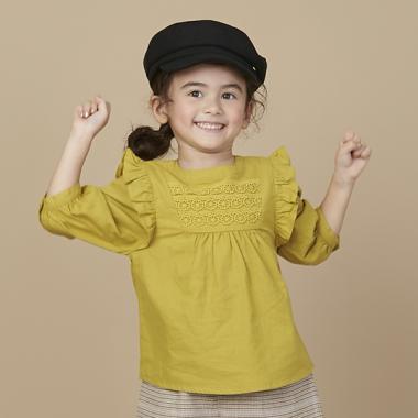 【リンク】肩フリル8分袖ブラウス(キッズサイズ)