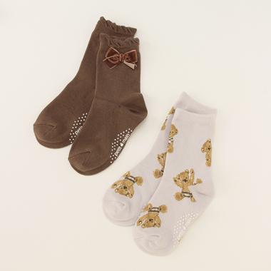 2Pクマ柄+リボンソックス