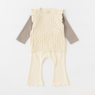 ニット切り替えトップスフレアパンツセット