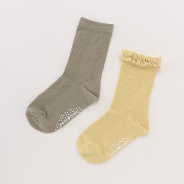 綿レース/無地2Pクルーソックス