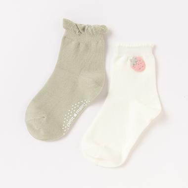 イチゴモチーフ付き2Pアンクルソックス