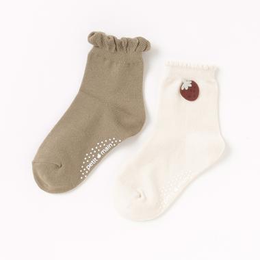 イチゴモチーフ付き2Pアンクルソックス