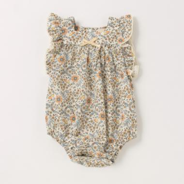 お花柄布帛ロンパース