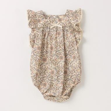 お花柄布帛ロンパース