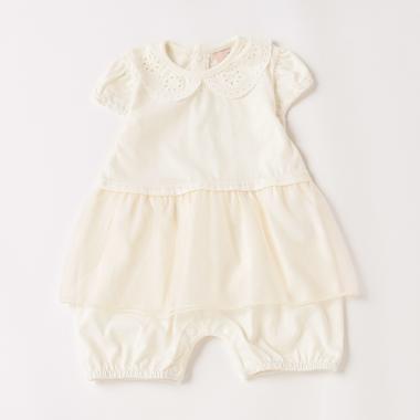 レース衿チュール切替カバーオール