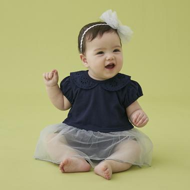 レース衿チュール切替カバーオール