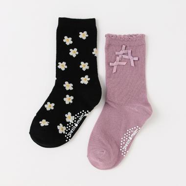 リボン/花柄2Pソックス