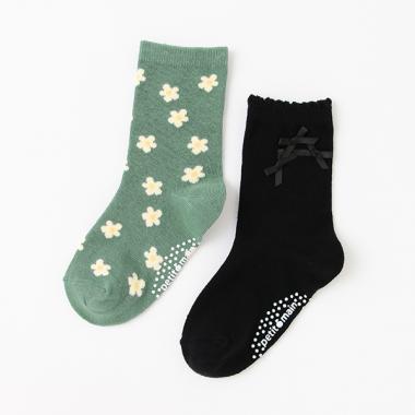 リボン/花柄2Pソックス