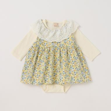 衿つき花柄ワンピセット