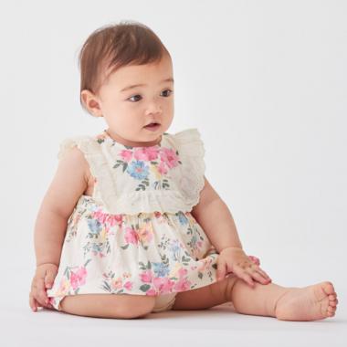 【リンク】スクエアレース花ロンパース(ベビーサイズ)