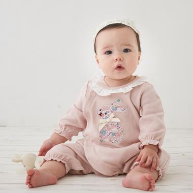 【弱酸性】花柄アップリケカバーオール