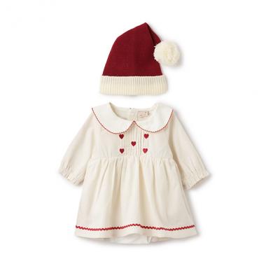 Xmas　なりきり襟ハート刺繍OPロンパース