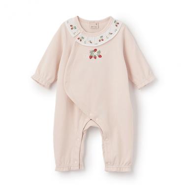 【弱酸性】イチゴ刺しゅうカバーオール