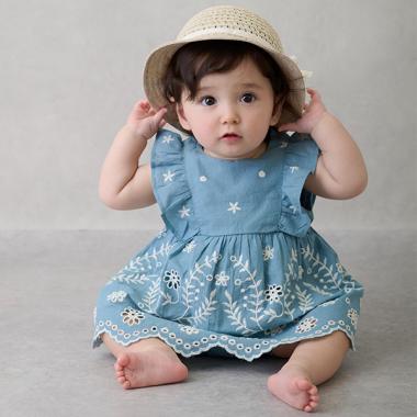 【リンク】インド綿 レース刺しゅうセットアップ(ベビー)