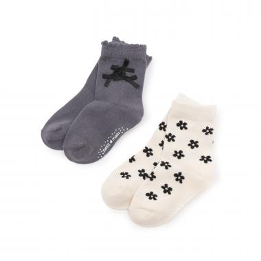 リボン花柄ソックス2P