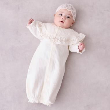 【オーガニック】フリル刺しゅう切替2WAYオール