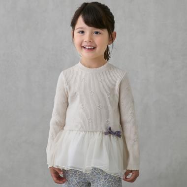 【フワもちっと】ニットペプラムチュールチュニック