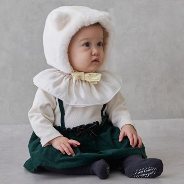 フリル衿つきチェックOPロンパース