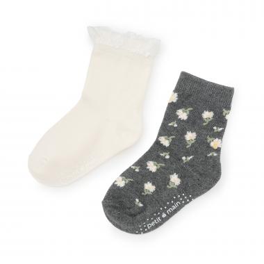 花柄クルーソックス2P