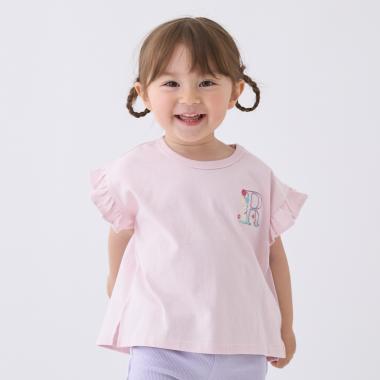 【プティプラ】アルファベット袖フリルTシャツ