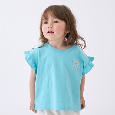 【プティプラ】アルファベット袖フリルTシャツ