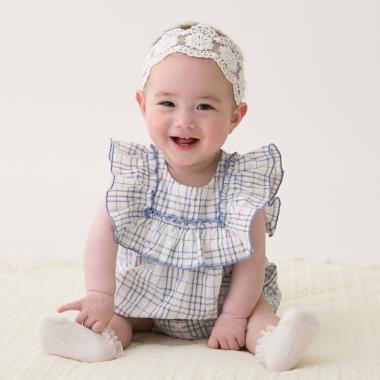 チェックフリルカバーオール