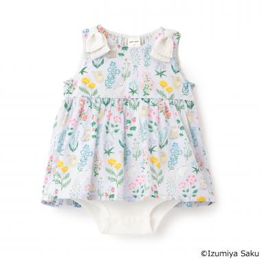 【イズミヤ サク】【リンク】肩リボンフラワーOPロンパース