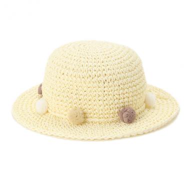 チュールぽんぽん麦わら帽