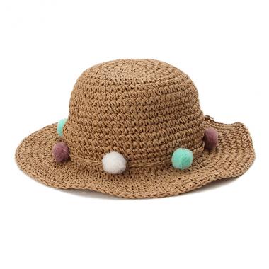 チュールぽんぽん麦わら帽