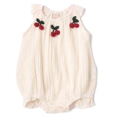 チェリー編みモチーフロンパース