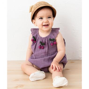 チェリー編みモチーフロンパース