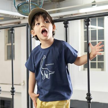 【型崩れしないやわらかコットン】恐竜アソートプリントドロップTシャツ